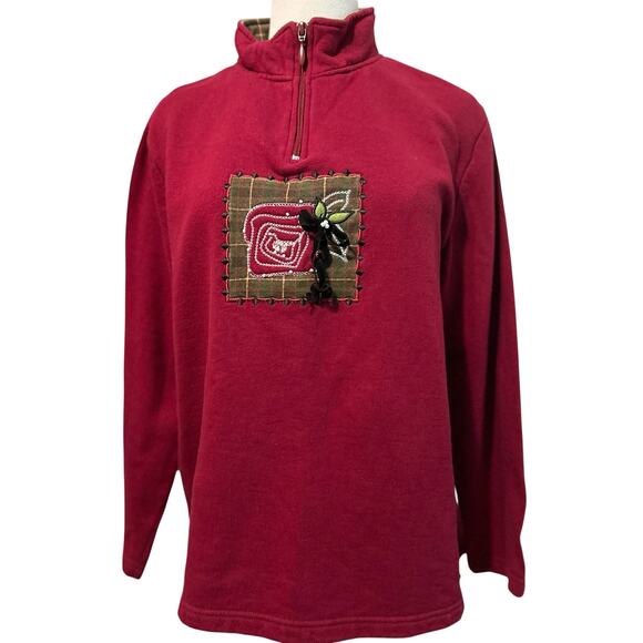 Breckenridge Sweatshirt Womens LG Red Embroidered Beaded VTG Cottagecore Camping - Picture 4 of 9